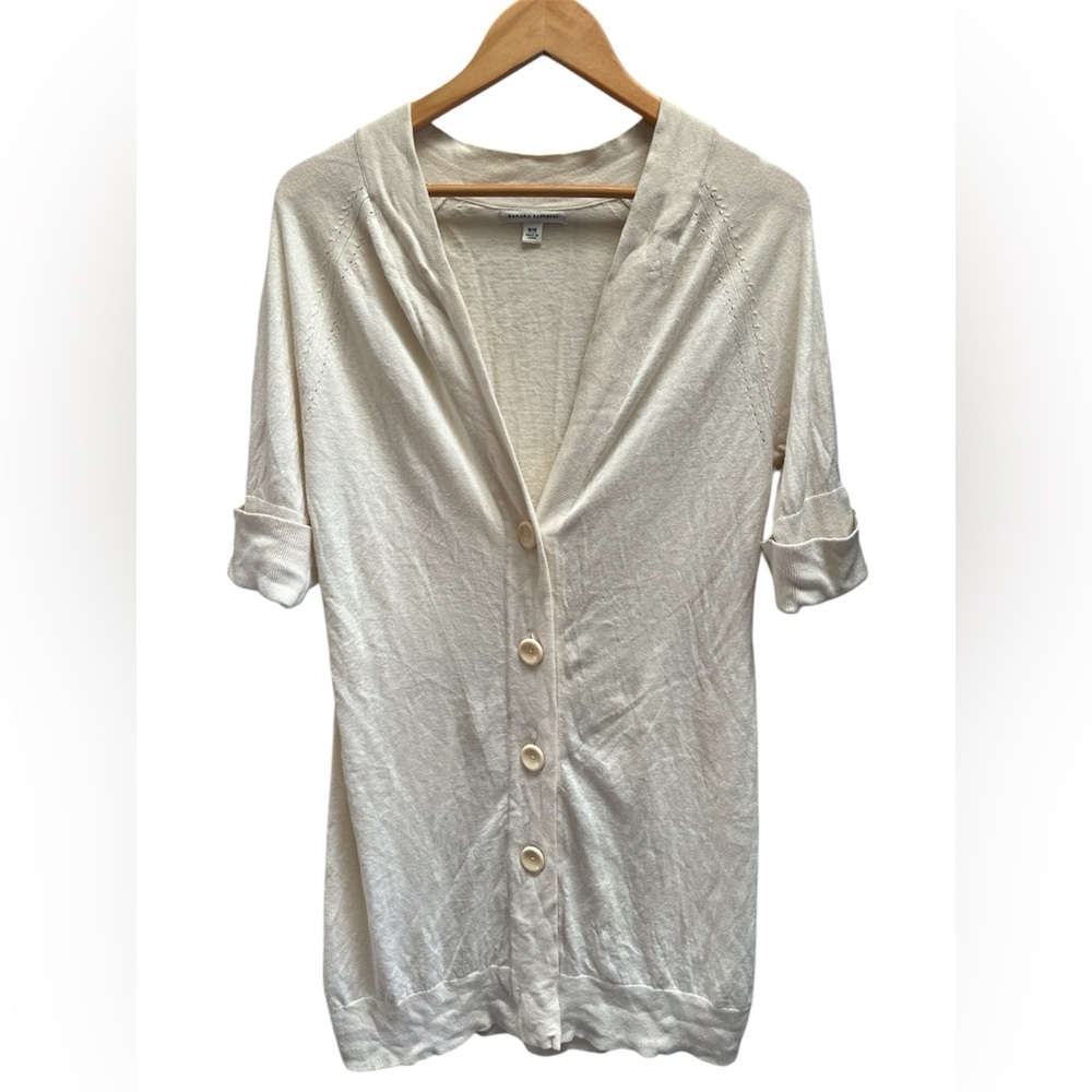 Banana Republic cotton/wool long line, button cardigan, size M women- cream